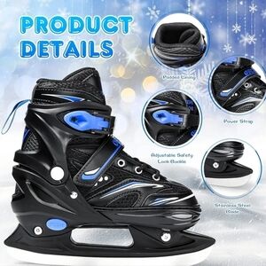 Obensky Adjustable Black and Blue Ice Skates Size Large